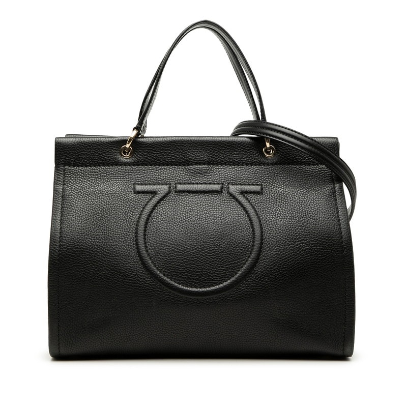 サルヴァトーレフェラガモ ガンチーニ ハンドバッグ ショルダーバッグ 2WAY ブラック レザー レディース Salvatore Ferragamo 【中古】