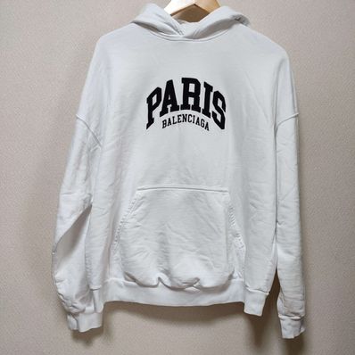 【美品】バレンシアガ パーカー シティーPARISフーディー ホワイト×ブラック