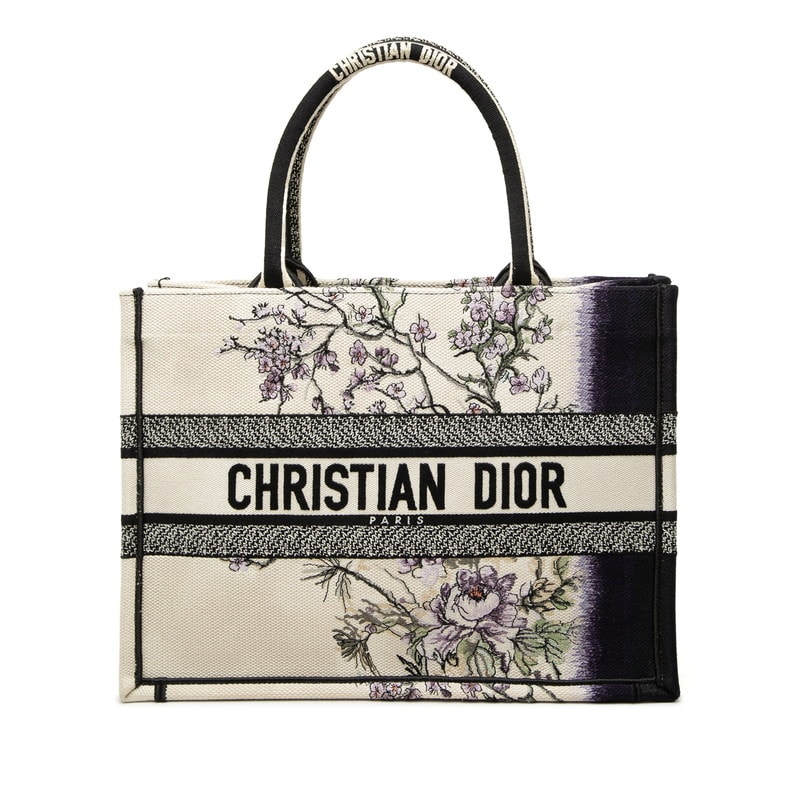 ディオール ブックトート ミディアム トートバッグ ハンドバッグ アイボリー マルチカラー キャンバス レディース Dior 中古