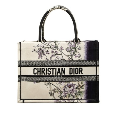 ディオール ブックトート ミディアム トートバッグ ハンドバッグ アイボリー マルチカラー キャンバス レディース Dior 中古