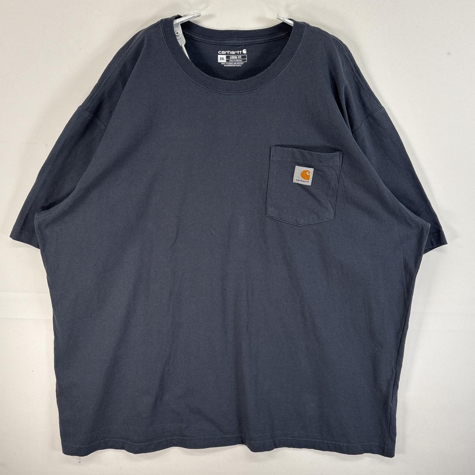 古着 カーハート Carhartt 半袖Tシャツ ワンポイント ロゴ 大きいサイズ 肉厚 クルーネック 2XL ブルーストーン 無地 メンズ