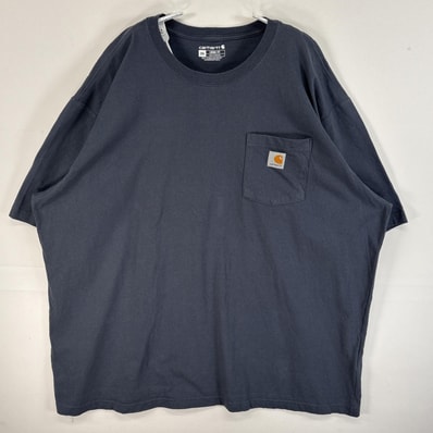 古着 カーハート Carhartt 半袖Tシャツ ワンポイント ロゴ 大きいサイズ 肉厚 クルーネック 2XL ブルーストーン 無地 メンズ