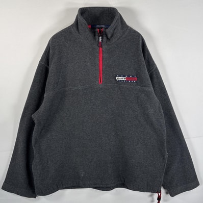 古着 90's/90年代 トミーヒルフィガー TOMMY HILFIGER フリースジャケット ハーフジップ ワンポイント フラッグ L ダークグレー メンズ