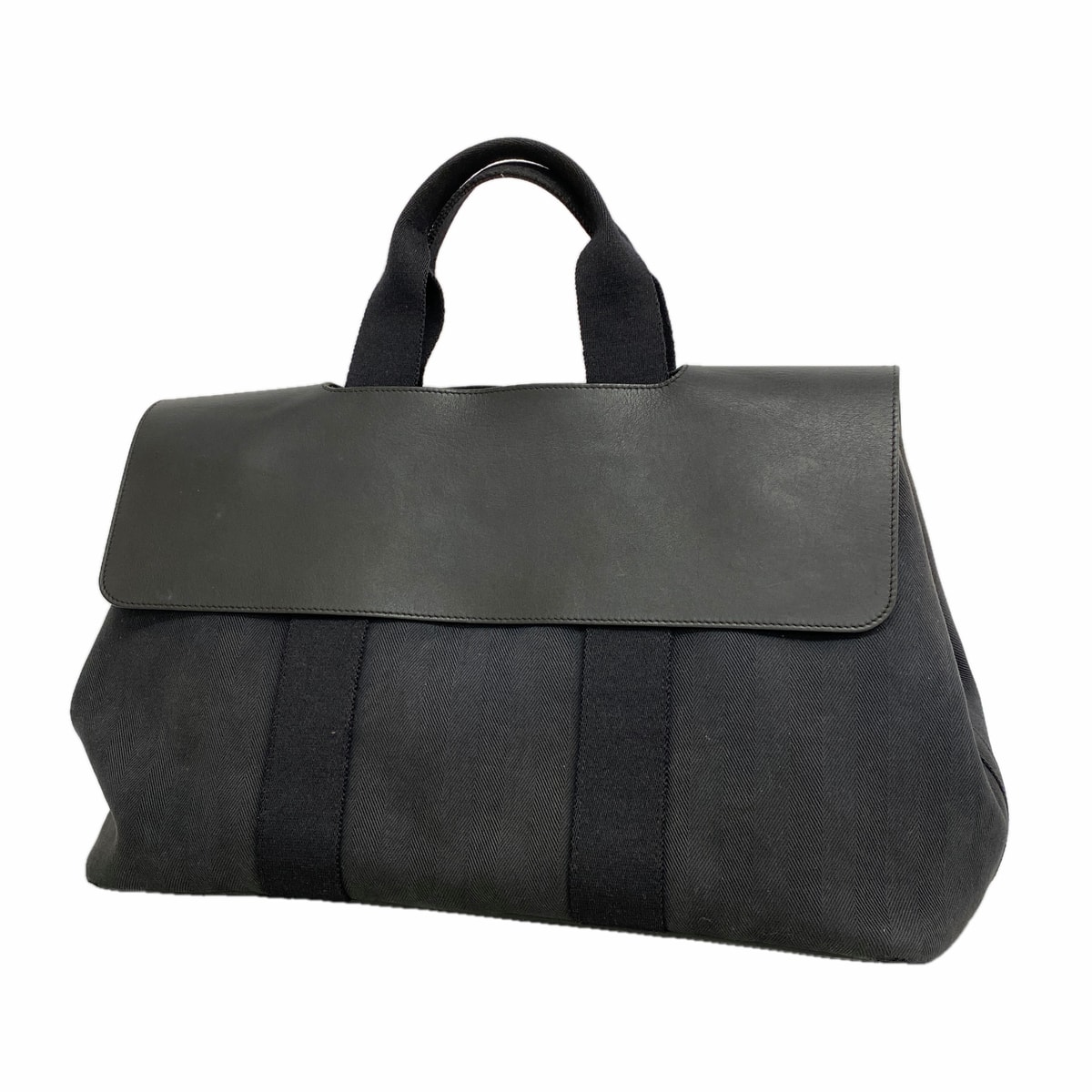 【6hd3774】エルメス トートバッグ ヴァルパライソMM トワルシェブロン ブラック シルバー金具【中古】メンズ レディース ユニセックス