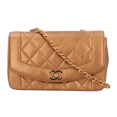 シャネル ダイアナ CCココマーク ショルダーバッグ ラムスキン ゴールド レディース CHANEL 中古