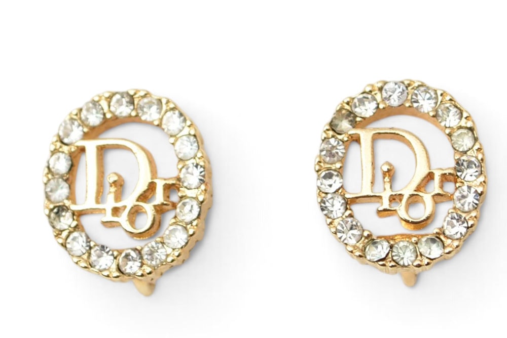 クリスチャンディオール イヤリング Christian Dior ヴィンテージ アクセサリー ロゴ/ラインストーン ゴールド【中古】