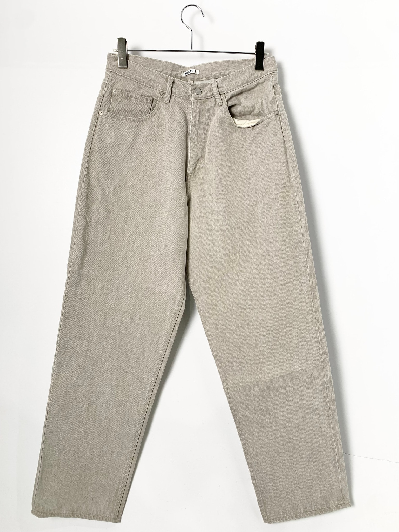 AURALEE Faded Hard Twist Brown Denim Wide Pants "Light Gray"