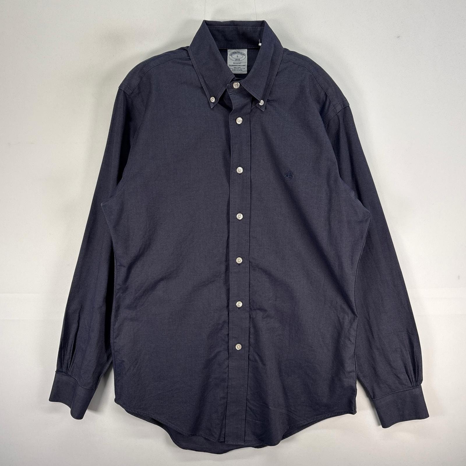 古着 ブルックスブラザーズ Brooks Brothers 長袖シャツ ロゴ 刺繍 ボタンダウン REGENT S  ネイビー系 無地 メンズ