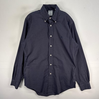古着 ブルックスブラザーズ Brooks Brothers 長袖シャツ ロゴ 刺繍 ボタンダウン REGENT S ネイビー系 無地 メンズ