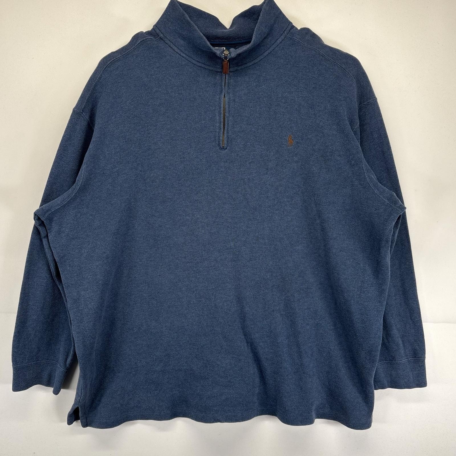 古着 ポロバイラルフローレン Polo by Ralph Lauren ニット 大きいサイズ トレーナー セーター ハーフジップ 3XB  ブルー系 メンズ