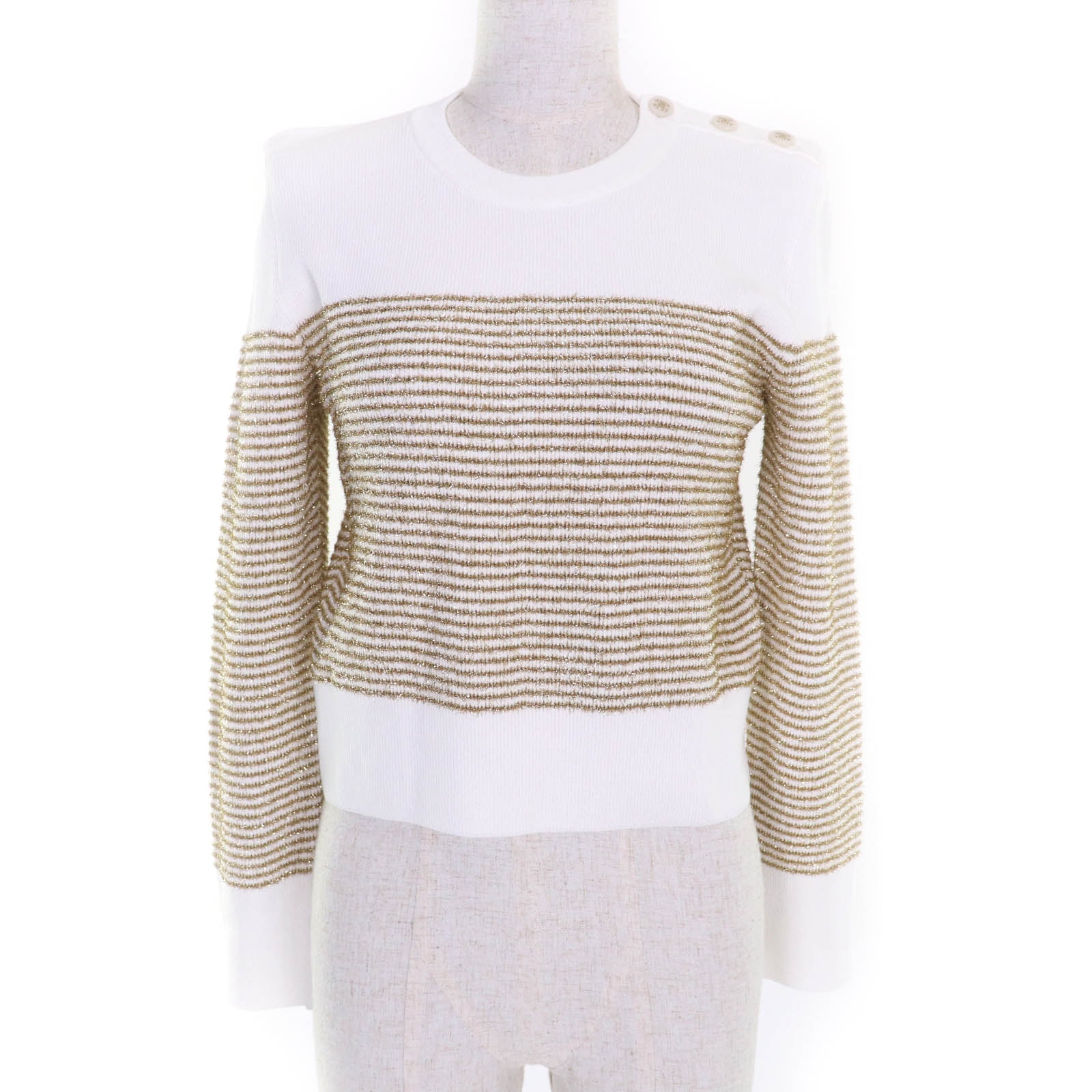 極美品 シャネル プルオーバー ホワイト ゴールド 38 P76887