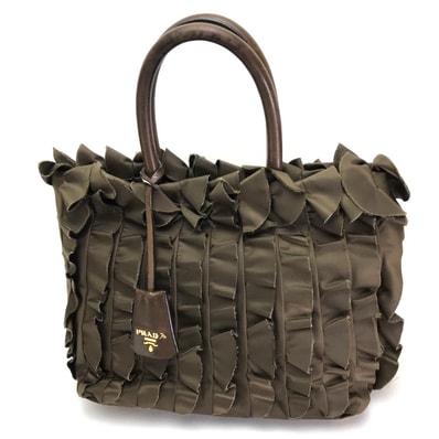 プラダ PRADA フリル BN1728 カバン ハンドバッグ トートバッグ ナイロンキャンバス ブラウン ブラウン