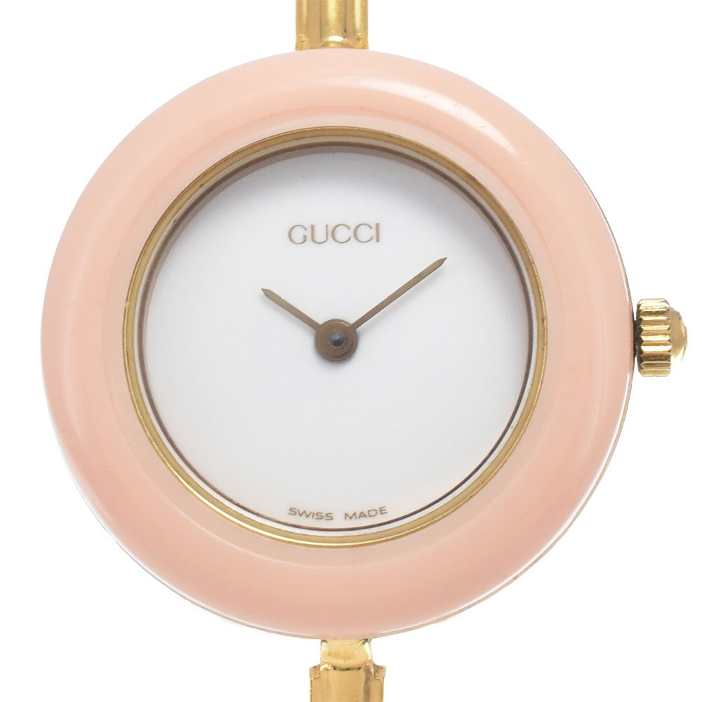 値下 グッチ GUCCI 11/12.2 チェンジベゼル ホワイト クォーツ レディース 良品 腕時計 J#147884