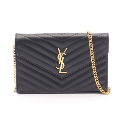 サンローランパリ SAINT LAURENT PARIS カサンドラ クラシック ショルダーバッグ バッグ レザー レディース ブラック系 377828 【中古】