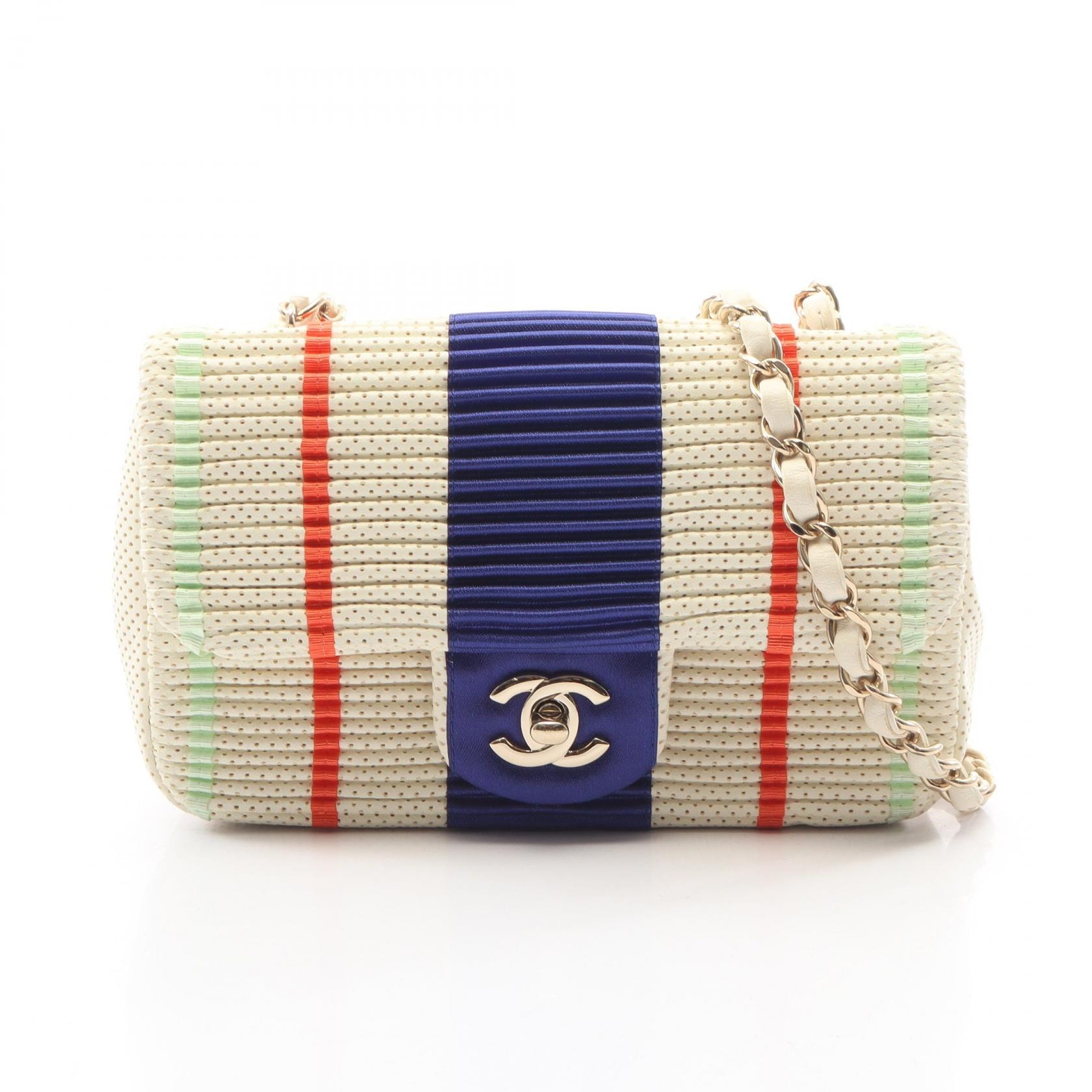 シャネル CHANEL ミニマトラッセ20 プリーツ ショルダーバッグ バッグ レザー レディース アイボリー系 / マルチカラー A69900 【中古】