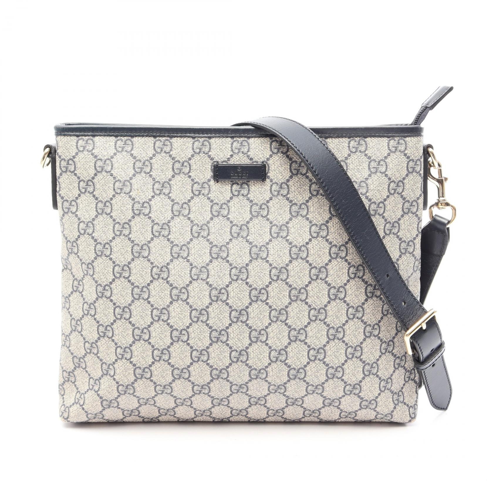 グッチ GUCCI GGスプリーム ショルダーバッグ バッグ PVCコーティングキャンバス レザー レディース ベージュ系 / ネイビー系 388924 【中古】