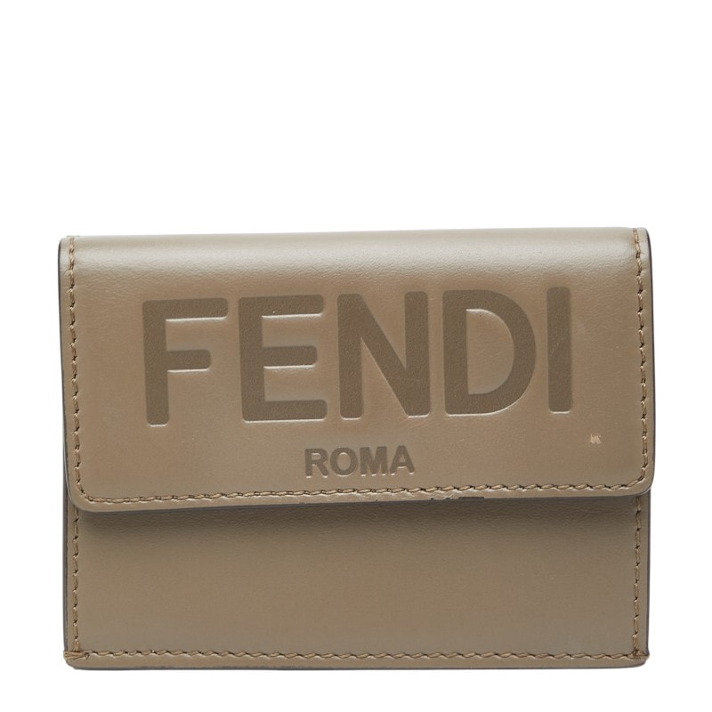 フェンディ 三つ折り財布 コンパクトウォレット 8M0395 グレージュ レザー レディース FENDI 【中古】