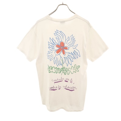 STUSSY ステューシー バックプリント フラワー 半袖 Tシャツ M ホワイト