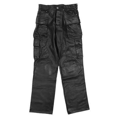 【美品】CHROME HEARTS クロムハーツ レザーパンツ サイズ 30 メンズ セメタリークロス フレアニー ボタンフライ ボトムス ブラック 黒 アメリカ製