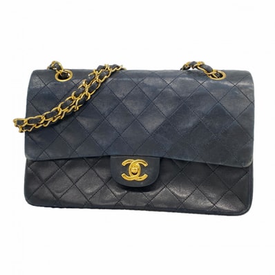【6fa1307】シャネル ショルダーバッグ マトラッセ Wフラップ Wチェーン ラムスキン ブラック ゴールド金具【中古】レディース
