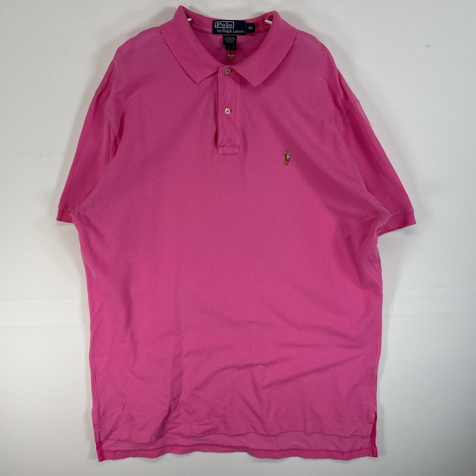 古着 90's/90年代 ポロバイラルフローレン Polo by Ralph Lauren 鹿の子 半袖 ポロシャツ ロゴ 刺繍 2ボタン 大きいサイズ XL  ピンク 無地 メンズ