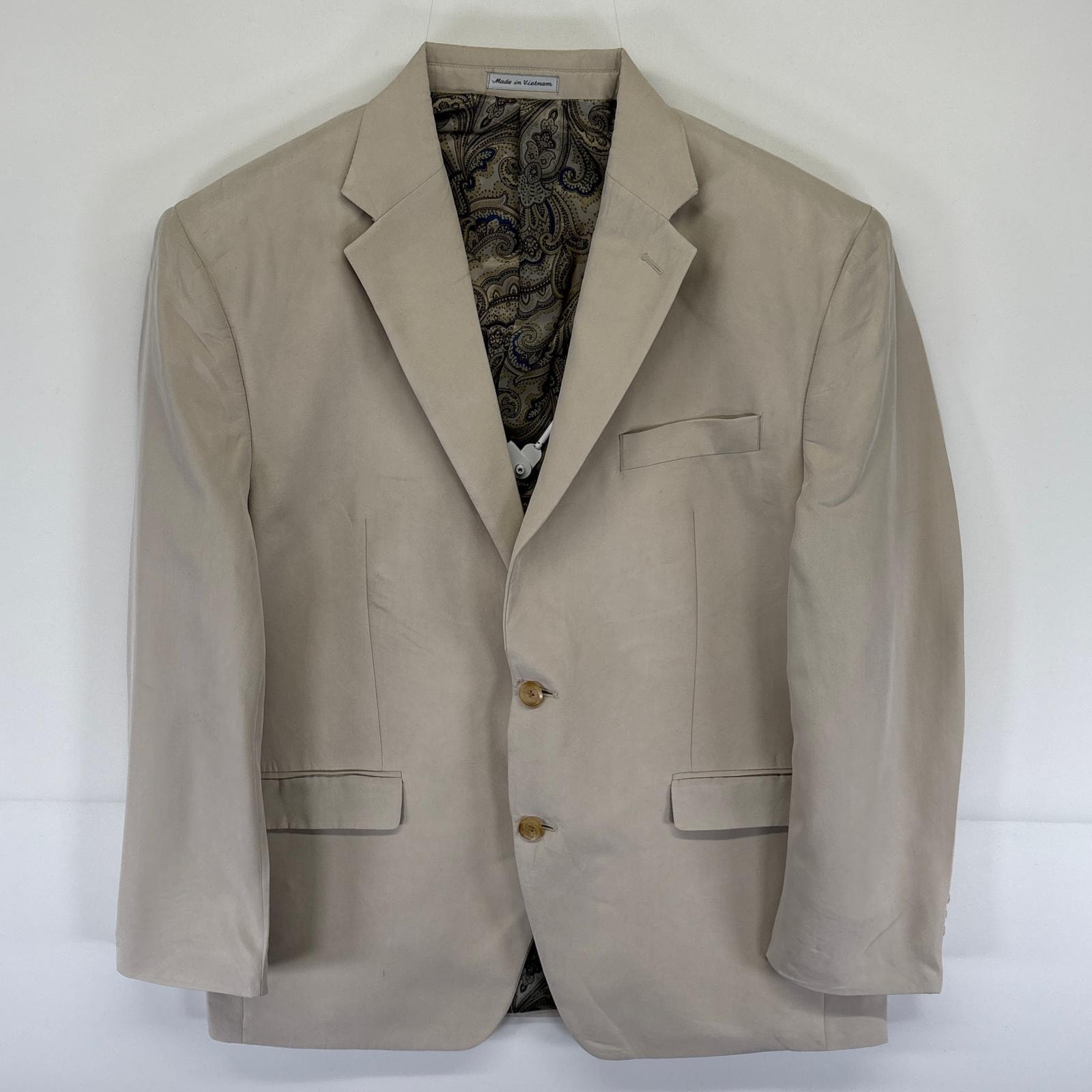 古着 ローレンラルフローレン LaurenRalphLauren テーラードジャケット ブレザー スーツ 2ボタン 裏地ペイズリー柄 42R  ベージュ メンズ