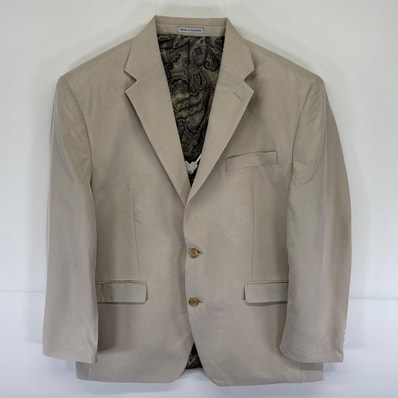古着 ローレンラルフローレン LaurenRalphLauren テーラードジャケット ブレザー スーツ 2ボタン 裏地ペイズリー柄 42R ベージュ メンズ