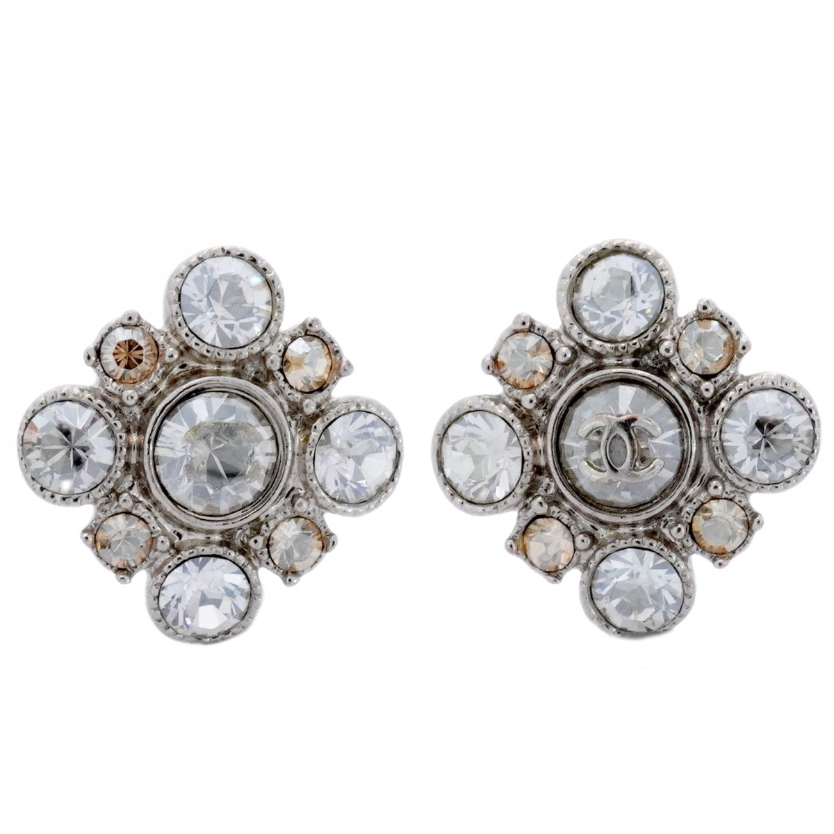 【6jdb0198】シャネル ピアス ココマーク メタル ラインストーン シルバー【中古】レディース