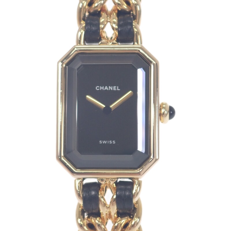 シャネル CHANEL プルミエール S H0001 腕時計 GP レザー ゴールド クオーツ ブラック文字盤 レディース【中古】【ABランク】