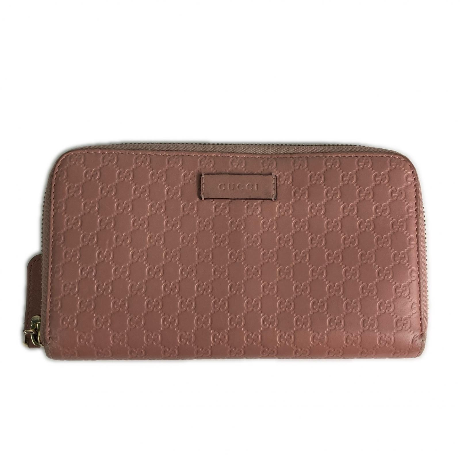 GUCCI グッチ マイクログッチシマレザー ラウンドファスナー財布 長財布 449391 くすみピンク