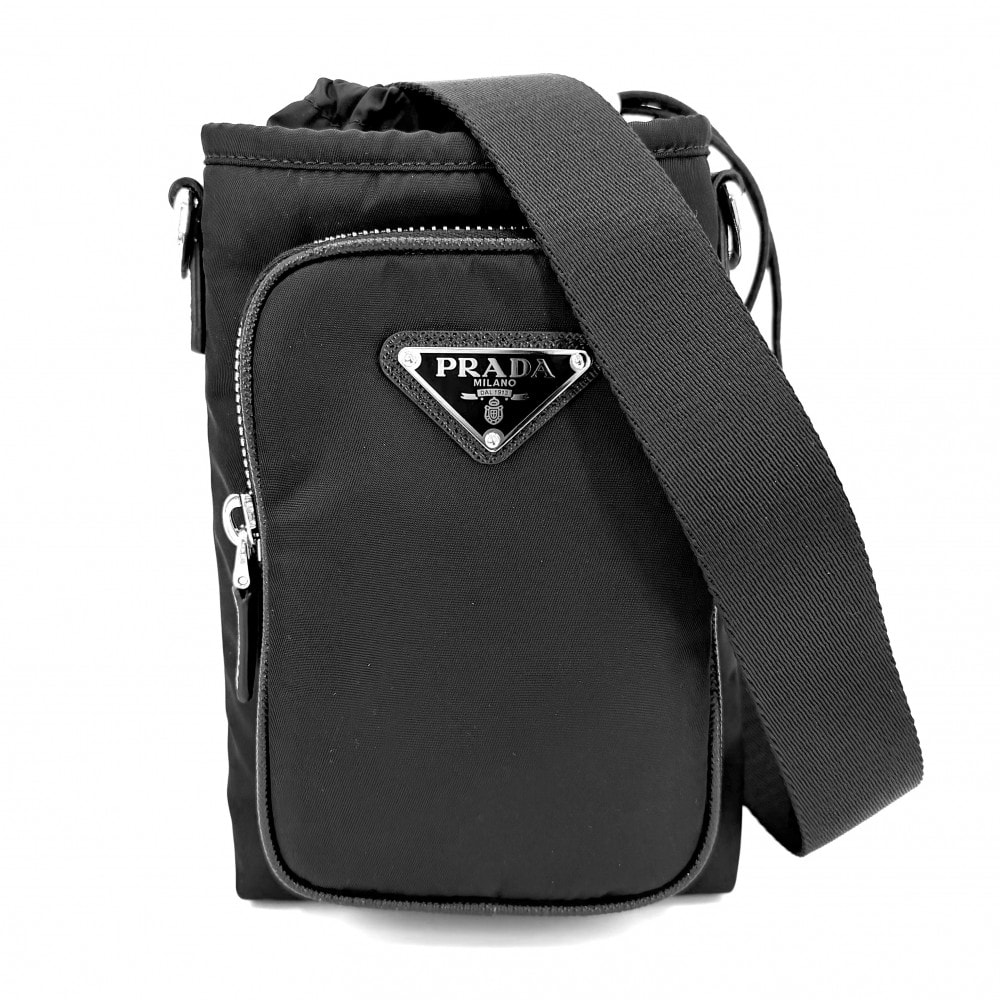 PRADA プラダ ショルダーバッグ スマートフォンケース トライアングルロゴ 肩掛け 斜め掛け 2ZH155 ナイロン  レザー   ブラック 黒 シルバー金具 ユニセックス 美品【中古品】