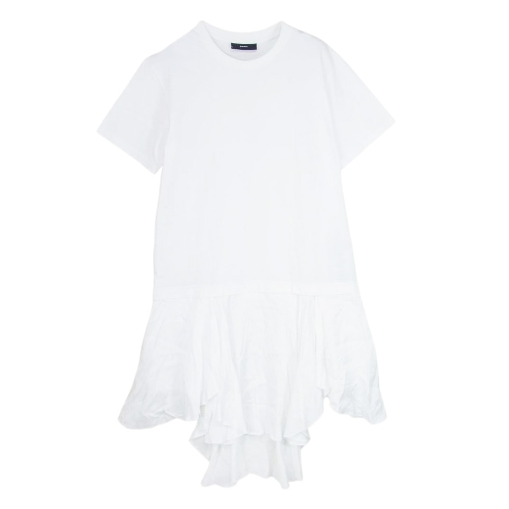 DIESEL ディーゼル ワンピース 丸首 クルーネック 半袖 ショートスリーブ 切り替え Tシャツ ワンピース ホワイト系 S【中古】