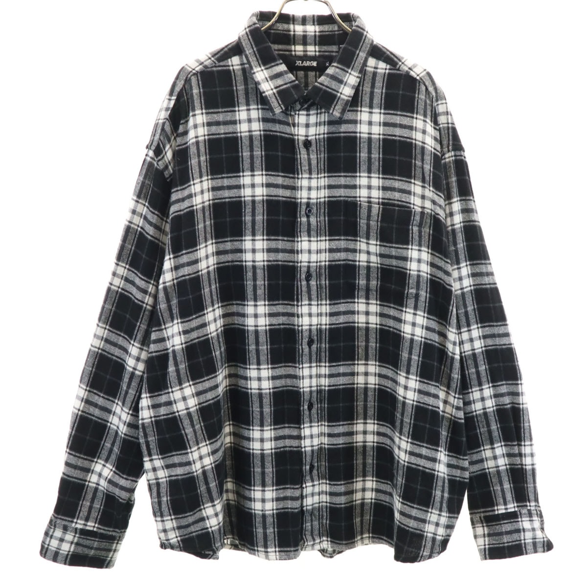 XLARGE エクストララージ チェック柄 バックロゴ 長袖 ネルシャツ XL ブラック