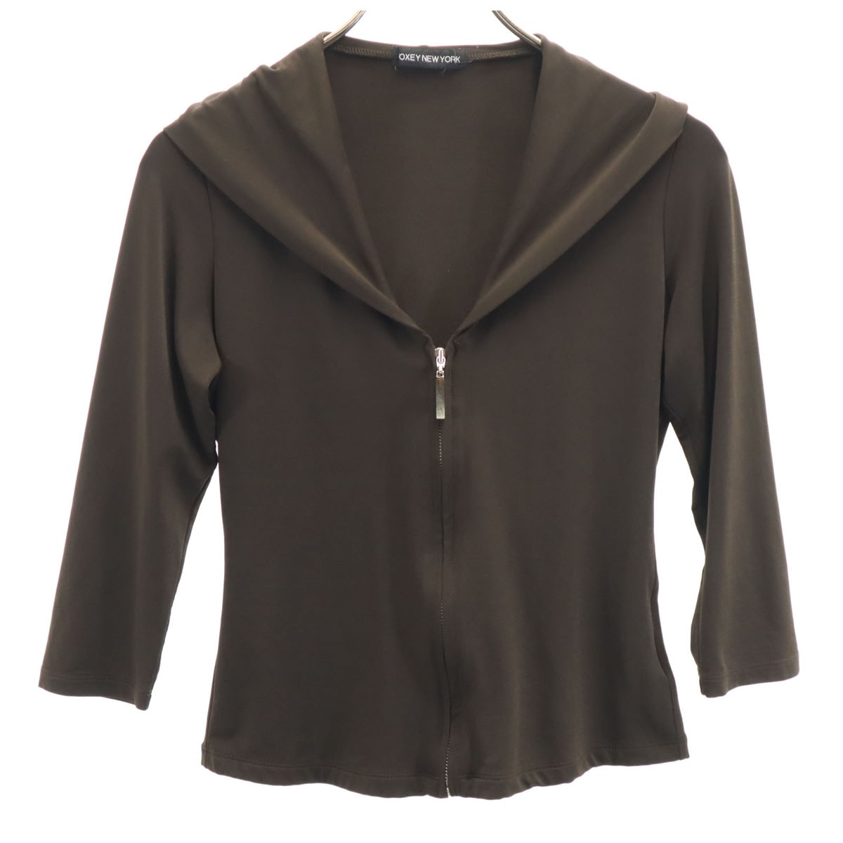 FOXEY NEW YORK フォクシーニューヨーク 日本製 長袖 ジップアップ カットソー ブラウン フーディー