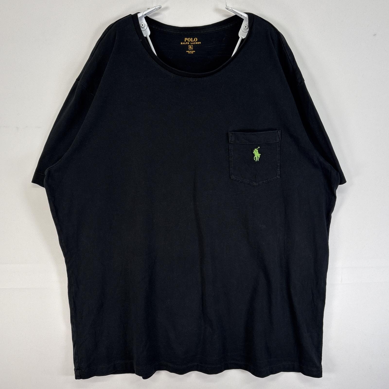 古着 ポロ・ラルフローレン POLO RALPH LAUREN 半袖Tシャツ ロゴ 刺繍 クルーネック 胸ポケ XL ブラック 無地 メンズ