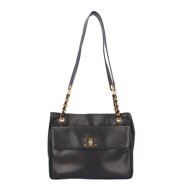 シャネル ココマーク トートバッグ キャビアスキン ブラック レディース CHANEL 中古