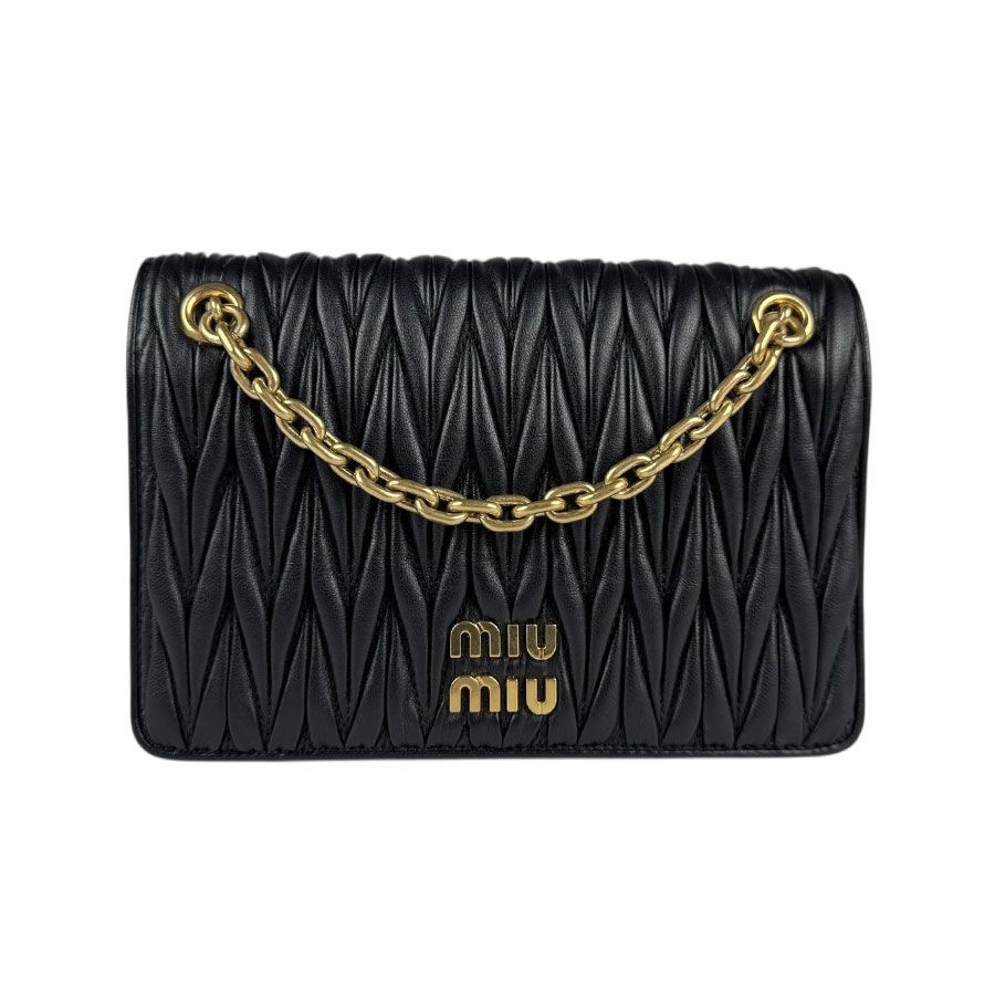 ミュウミュウ MIUMIU ショルダーバッグ ハンドバッグ マテラッセ レザー ブラック レディース【中古】 z5011