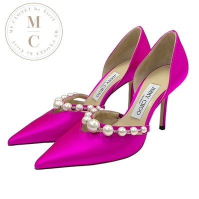 ジミーチュウ JIMMY CHOO Aurelie85 パンプス 靴 シューズ サテン ピンク パール パーティーシューズ