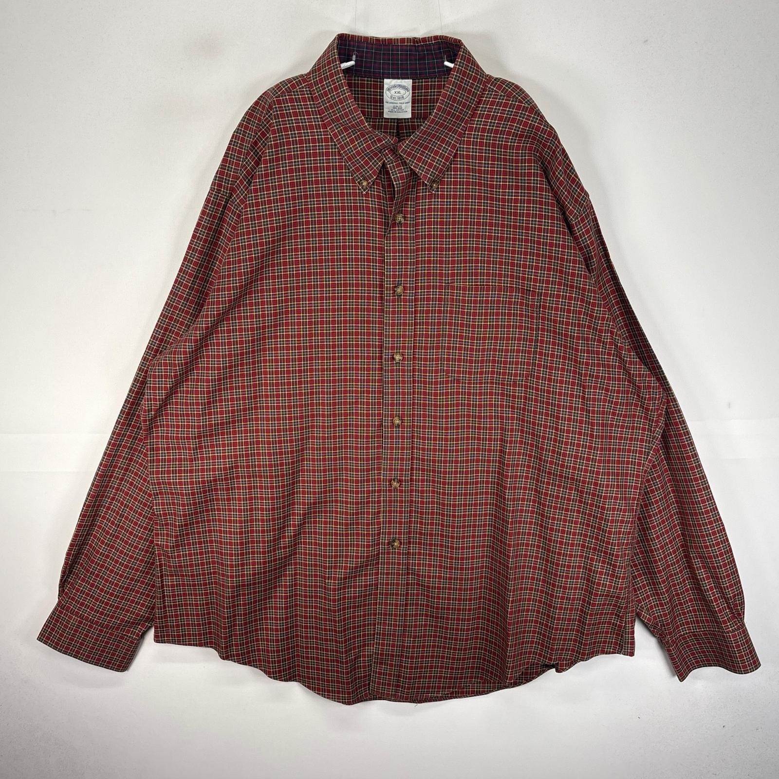 古着 ブルックスブラザーズ Brooks Brothers 長袖シャツ ボタンダウン 胸ポケット 2XL  レッド系 チェック メンズ