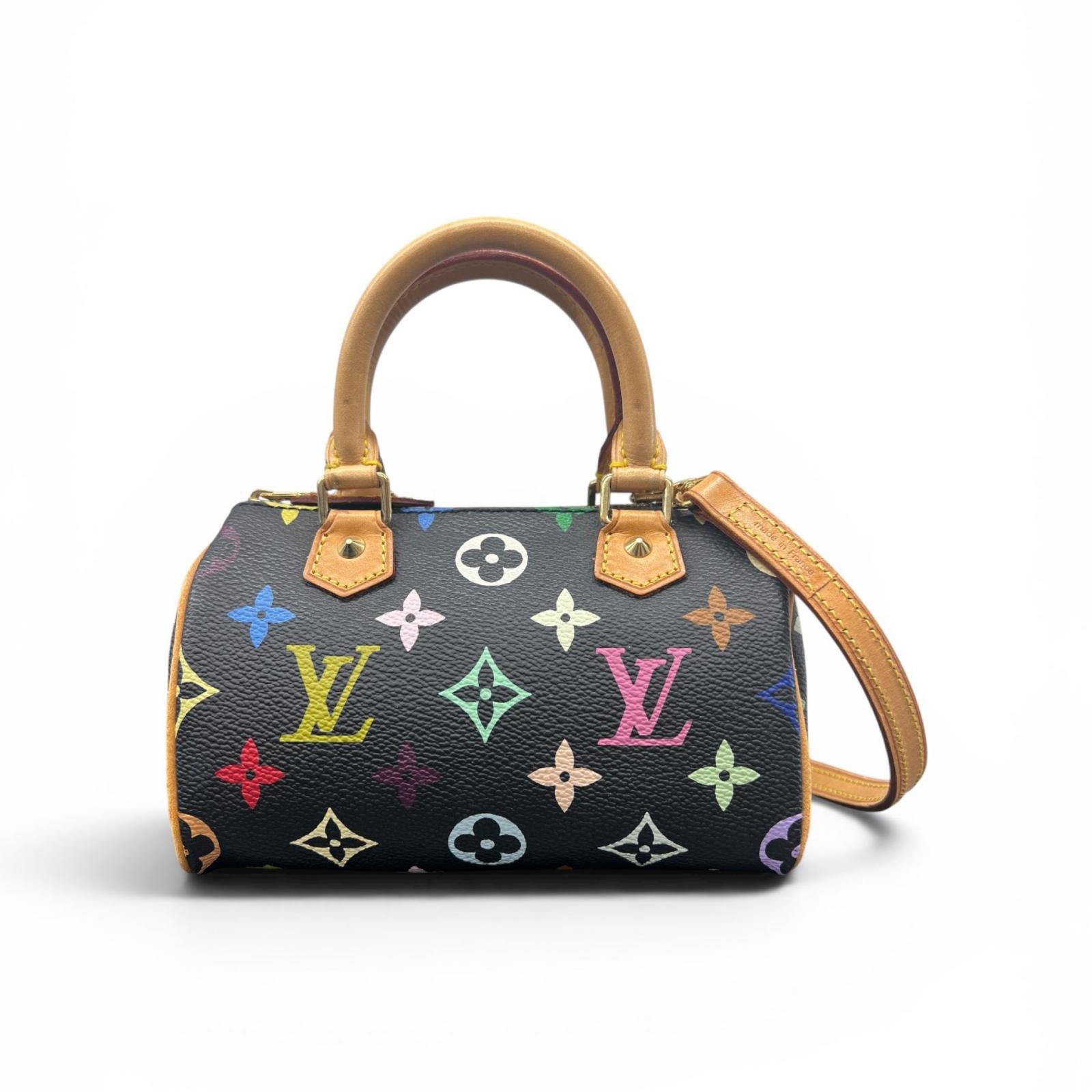 LOUIS VUITTON 美品 ルイヴィトン ミニスピーディ モノグラムマルチカラー ノワール 2way ミニボストン ハンドバッグ M92644 PVC レザー TH0098 ショルダー 村上隆 ABランク 中古 鑑定済 ヴィトンバッグ