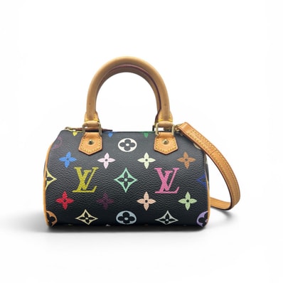 LOUIS VUITTON 美品 ルイヴィトン ミニスピーディ モノグラムマルチカラー ノワール 2way ミニボストン ハンドバッグ M92644 PVC レザー TH0098 ショルダー 村上隆 ABランク 中古 鑑定済 ヴィトンバッグ