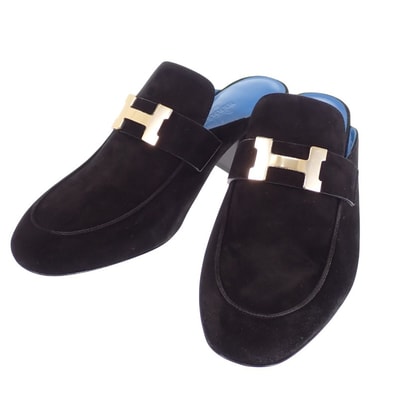 エルメス HERMES パラディ ミュール 36 ミュール スウェード ブラック ブルー ゴールド金具 レディース【中古】【Aランク】