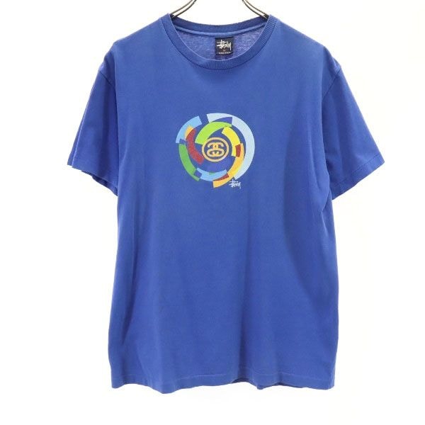STUSSY ステューシー 90s 紺タグ USA製 プリント 半袖 Tシャツ M ブルー系