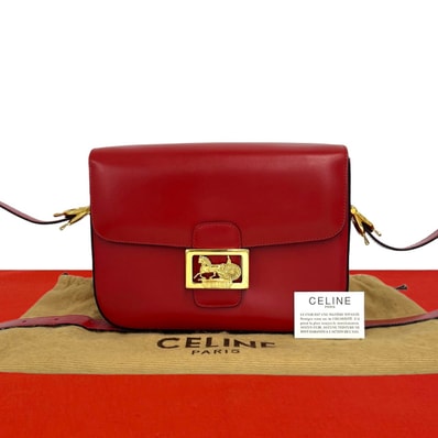 CELINE セリーヌ ロゴ 馬車金具 カーフ ショルダーバッグ レッド
21587