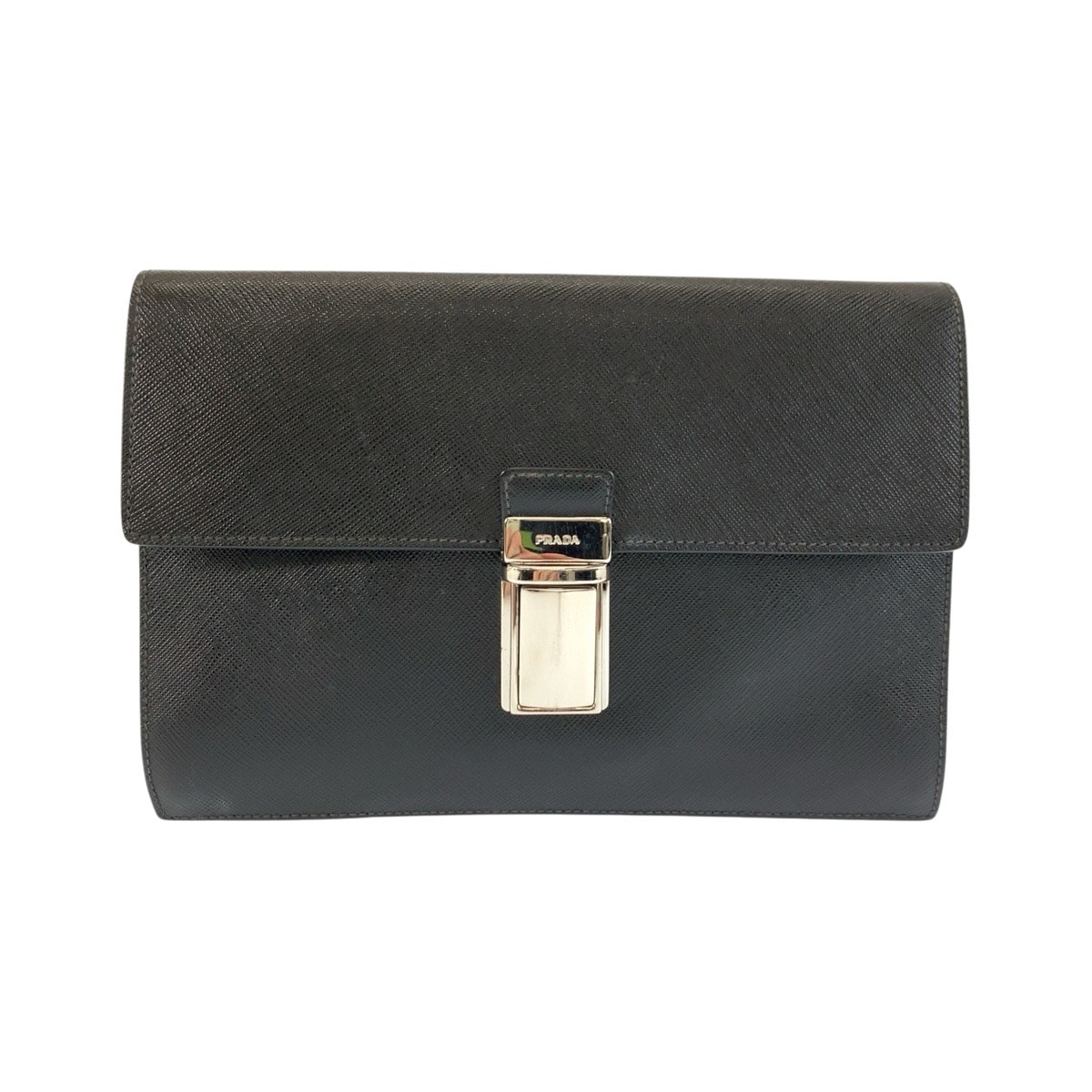 PRADA プラダ サフィアーノ ブラック 黒 シルバー金具 レザー クラッチバッグ セカンドバッグ 604117 【中古】