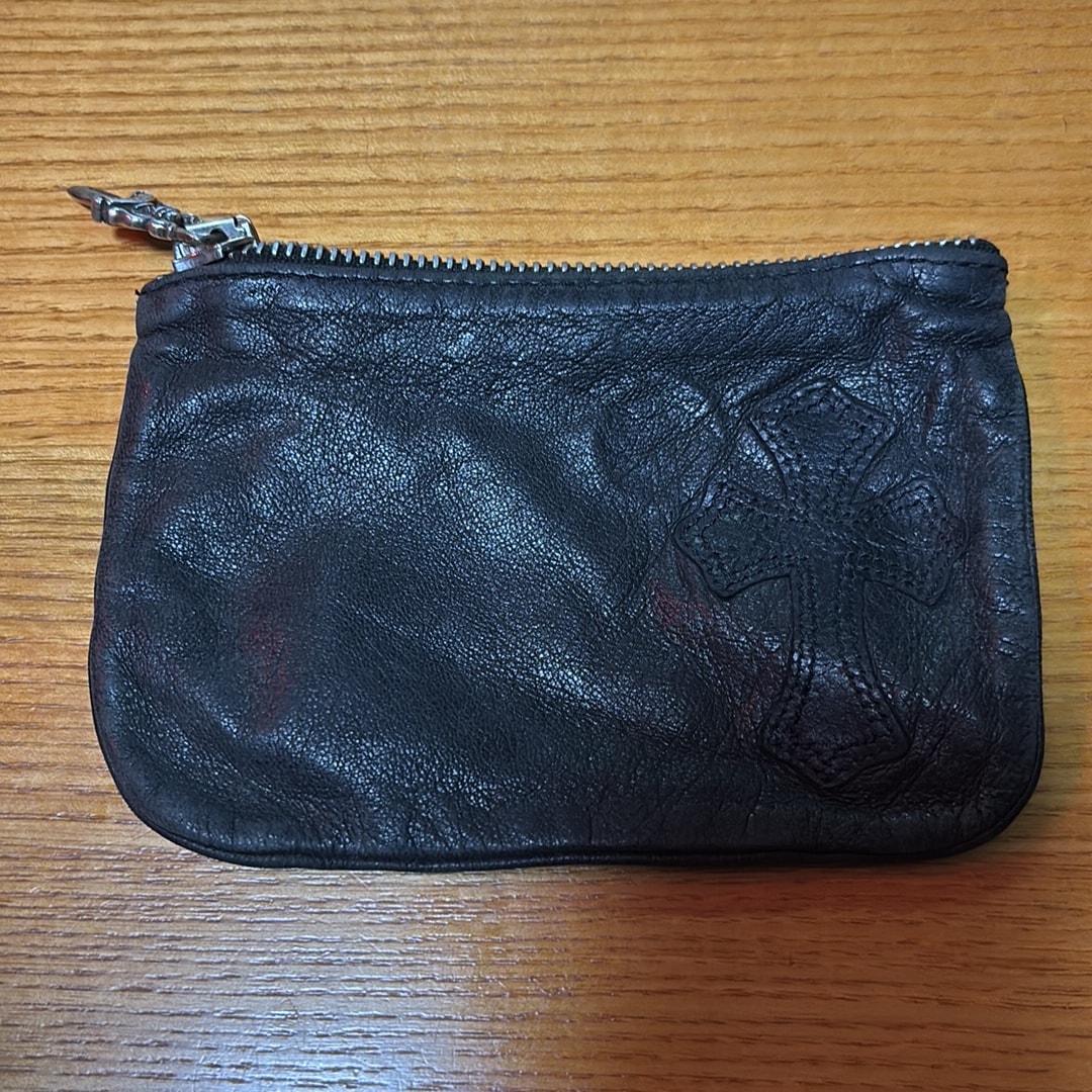 Chrome Hearts Zipper Wallet Change Purse / Cemetery Cross "Black"