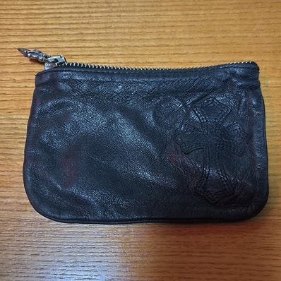 Chrome Hearts Zipper Wallet Change Purse / Cemetery Cross "Black"