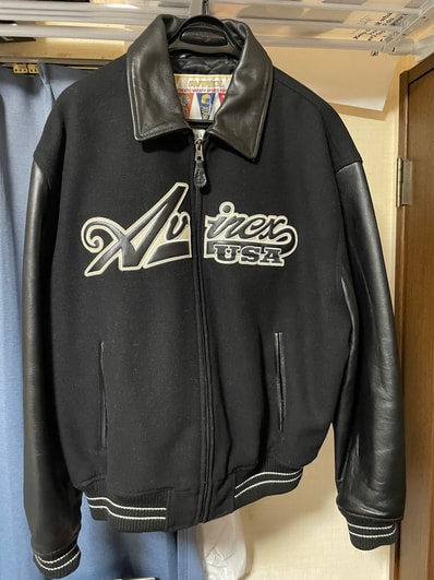 Avirex USA Leather Varsity Jacket Black White