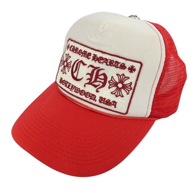 CHROME HEARTS クロムハーツ(原本無) TRUCKER クロスボール CHパッチ メッシュ トラッカー キャップ 帽子 レッド系 ホワイト系【中古】