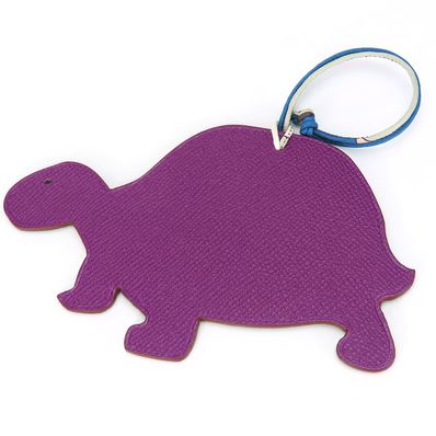 【中古】 エルメス バッグチャーム プティアッシュタートルGM ヴォーエプソン トリヨンクレマンス ブルーベール グリーン系 パープル系 亀 アクセサリー TORTUE DE TERRE レディース 女性 HERMES